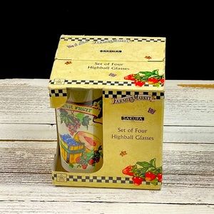 Farmers Market Vintage set of 4 highball glasses